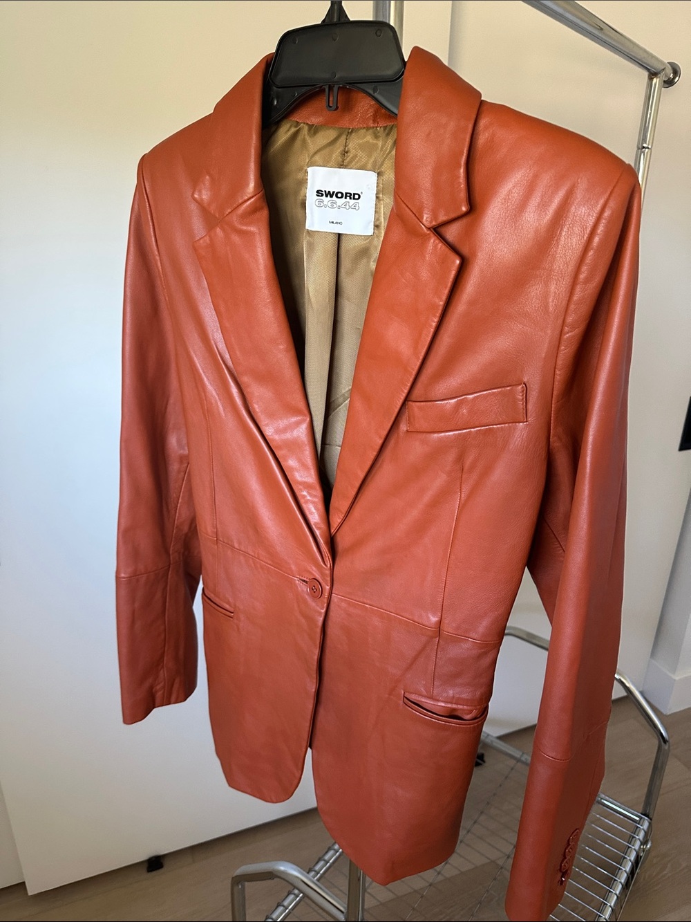 Cognac Leather Blazer Jacket - Women’s Single-Breasted